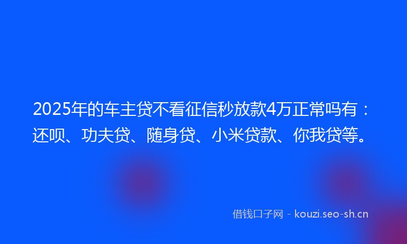 2025年的车主贷不看征信秒放款4万正常吗有:还呗、功夫贷、随身贷、小米贷款、你我贷等。