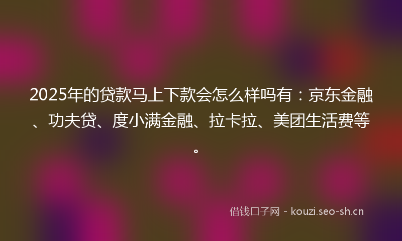 2025年的贷款马上下款会怎么样吗有：京东金融、功夫贷、度小满金融、拉卡拉、美团生活费等。