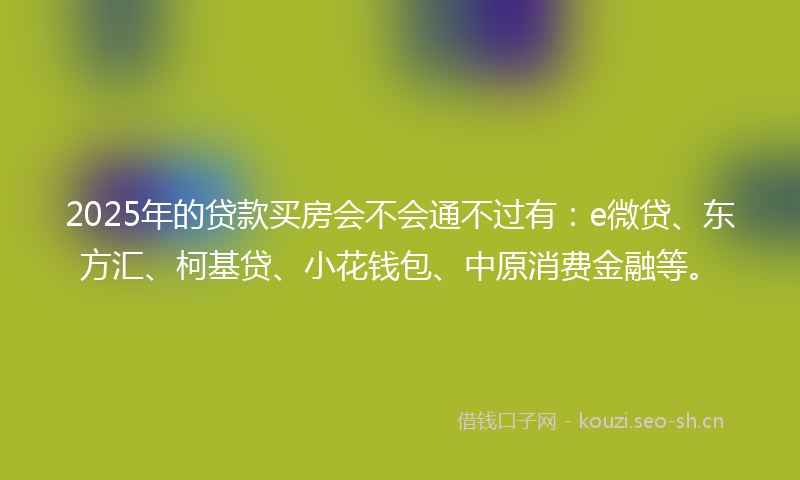 2025年的贷款买房会不会通不过有：e微贷、东方汇、柯基贷、小花钱包、中原消费金融等。