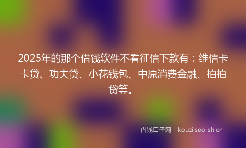 2025年的那个借钱软件不看征信下款有:维信卡卡贷、功夫贷、小花钱包、中原消费金融、拍拍贷等。