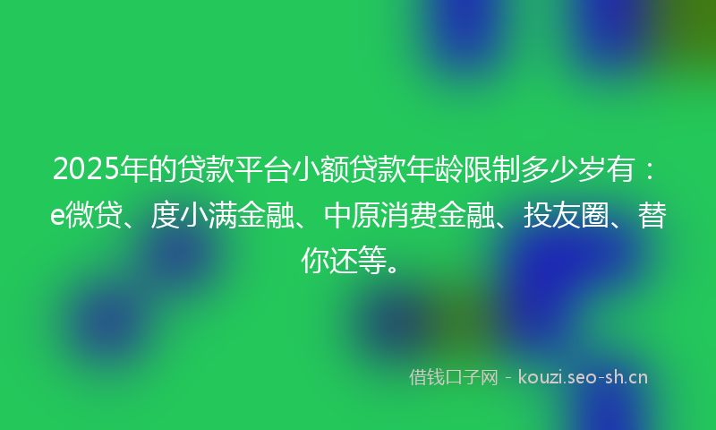 2025年的贷款平台小额贷款年龄限制多少岁有：e微贷、度小满金融、中原消费金融、投友圈、替你还等。