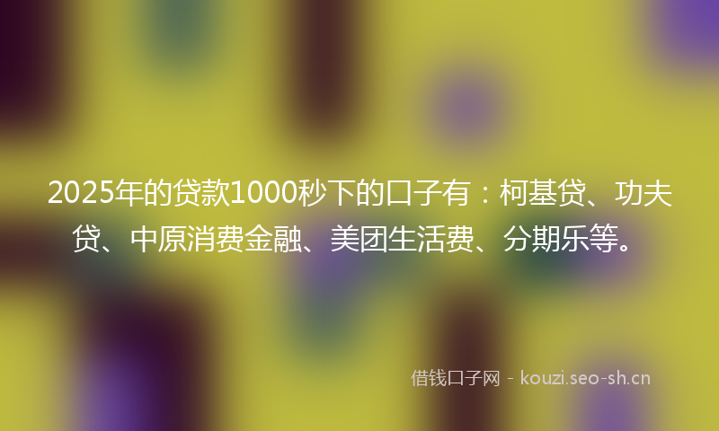 2025年的贷款1000秒下的口子有：柯基贷、功夫贷、中原消费金融、美团生活费、分期乐等。