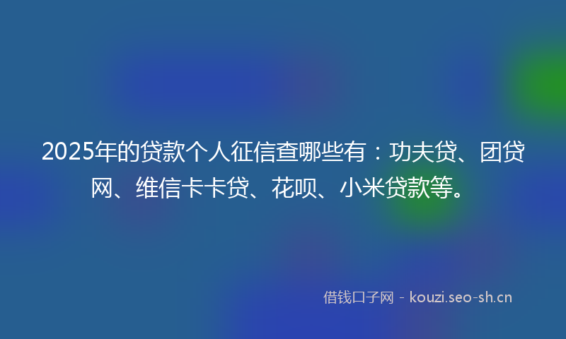 2025年的贷款个人征信查哪些有：功夫贷、团贷网、维信卡卡贷、花呗、小米贷款等。