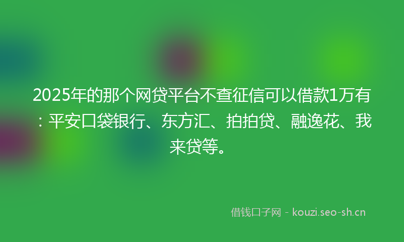 2025年的那个网贷平台不查征信可以借款1万有：平安口袋银行、东方汇、拍拍贷、融逸花、我来贷等。