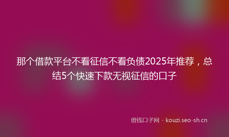 那个借款平台不看征信不看负债2025年推荐,总结5个快速下款无视征信的口子