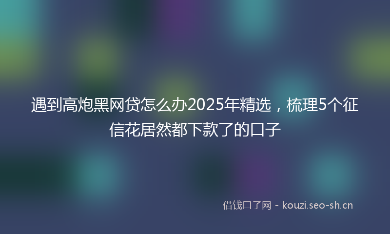 遇到高炮黑网贷怎么办2025年精选，梳理5个征信花居然都下款了的口子