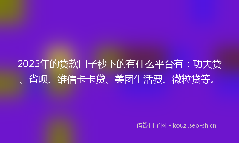 2025年的贷款口子秒下的有什么平台有：功夫贷、省呗、维信卡卡贷、美团生活费、微粒贷等。