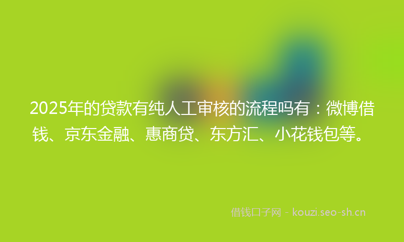 2025年的贷款有纯人工审核的流程吗有：微博借钱、京东金融、惠商贷、东方汇、小花钱包等。