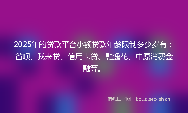 2025年的贷款平台小额贷款年龄限制多少岁有：省呗、我来贷、信用卡贷、融逸花、中原消费金融等。