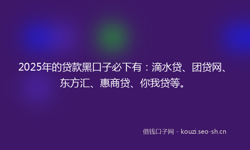 2025年的贷款黑口子必下有：滴水贷、团贷网、东方汇、惠商贷、你我贷等。