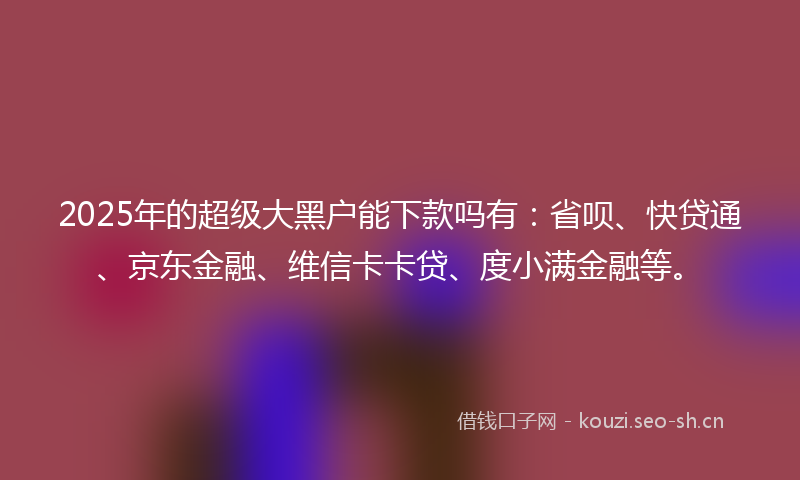 2025年的超级大黑户能下款吗有：省呗、快贷通、京东金融、维信卡卡贷、度小满金融等。