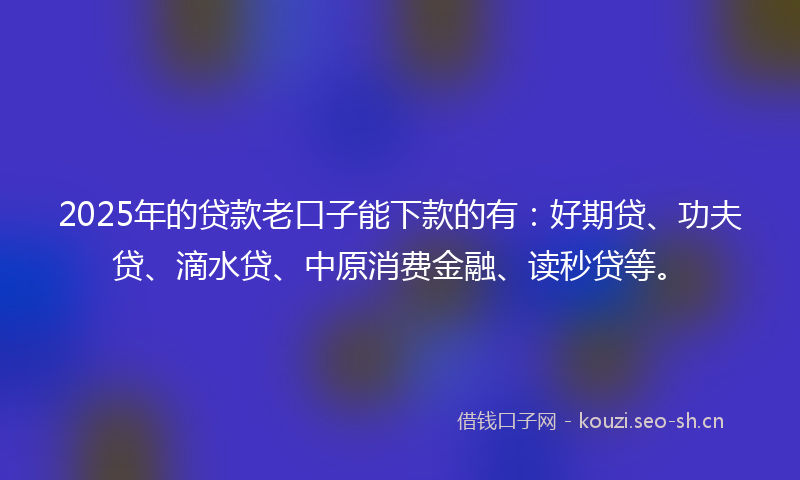 2025年的贷款老口子能下款的有：好期贷、功夫贷、滴水贷、中原消费金融、读秒贷等。