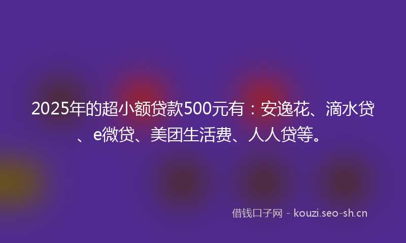 2025年的超小额贷款500元有：安逸花、滴水贷、e微贷、美团生活费、人人贷等。