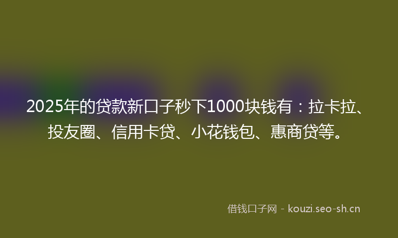 2025年的贷款新口子秒下1000块钱有：拉卡拉、投友圈、信用卡贷、小花钱包、惠商贷等。