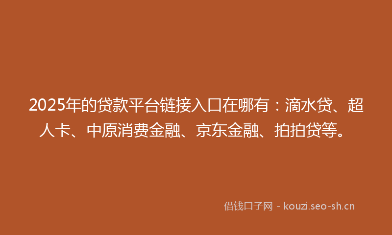 2025年的贷款平台链接入口在哪有：滴水贷、超人卡、中原消费金融、京东金融、拍拍贷等。