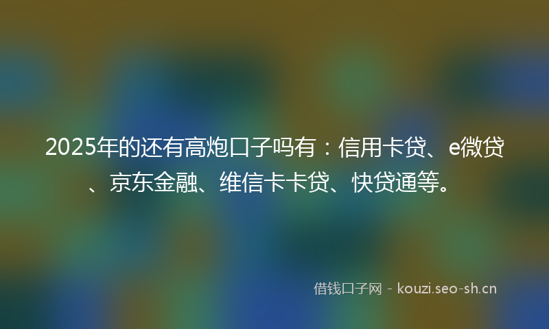 2025年的还有高炮口子吗有：信用卡贷、e微贷、京东金融、维信卡卡贷、快贷通等。