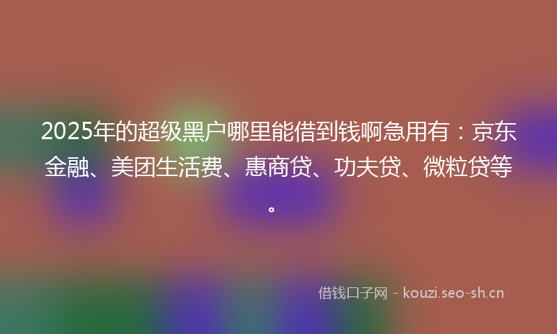 2025年的超级黑户哪里能借到钱啊急用有:京东金融、美团生活费、惠商贷、功夫贷、微粒贷等。