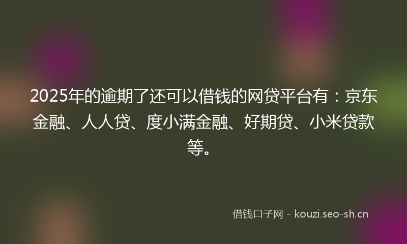 2025年的逾期了还可以借钱的网贷平台有：京东金融、人人贷、度小满金融、好期贷、小米贷款等。