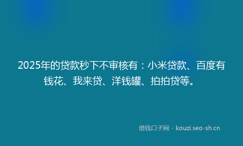 2025年的贷款秒下不审核有：小米贷款、百度有钱花、我来贷、洋钱罐、拍拍贷等。