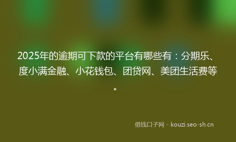 2025年的逾期可下款的平台有哪些有：分期乐、度小满金融、小花钱包、团贷网、美团生活费等。