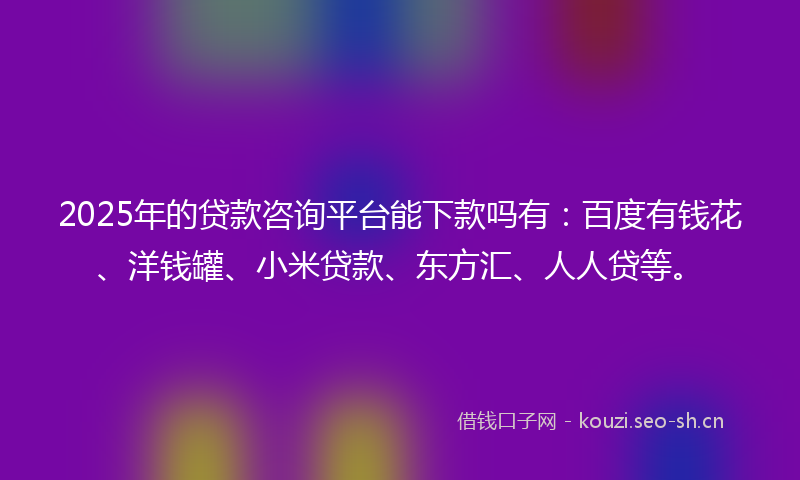 2025年的贷款咨询平台能下款吗有：百度有钱花、洋钱罐、小米贷款、东方汇、人人贷等。