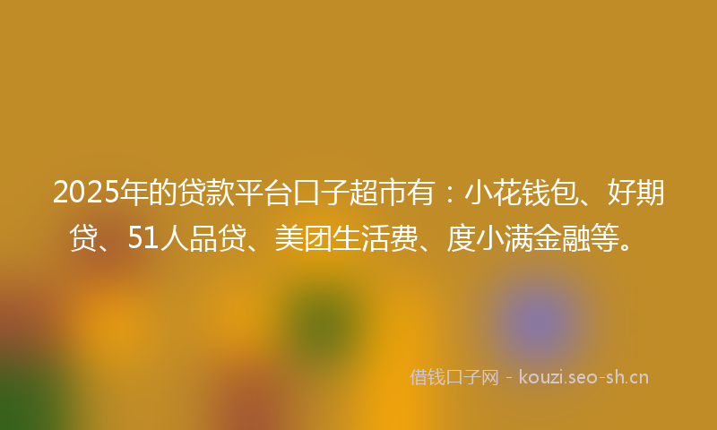 2025年的贷款平台口子超市有：小花钱包、好期贷、51人品贷、美团生活费、度小满金融等。