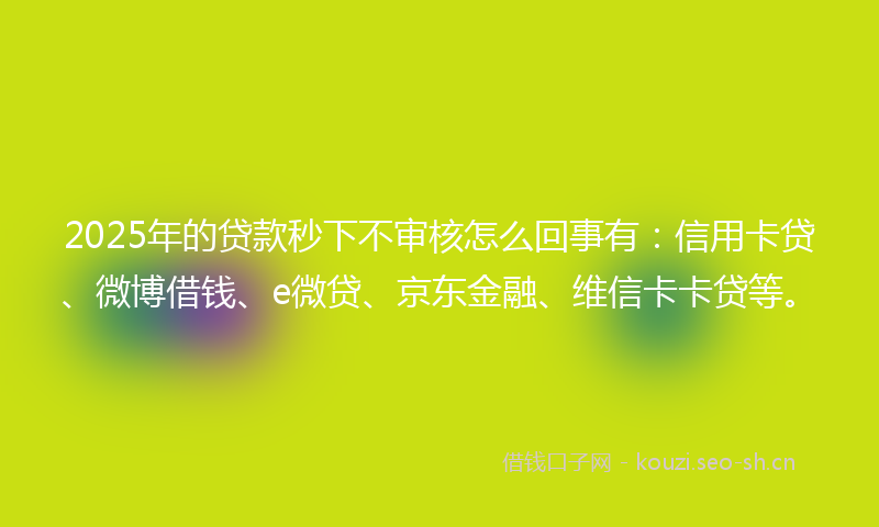 2025年的贷款秒下不审核怎么回事有：信用卡贷、微博借钱、e微贷、京东金融、维信卡卡贷等。