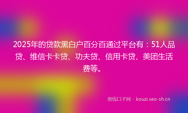 2025年的贷款黑白户百分百通过平台有：51人品贷、维信卡卡贷、功夫贷、信用卡贷、美团生活费等。
