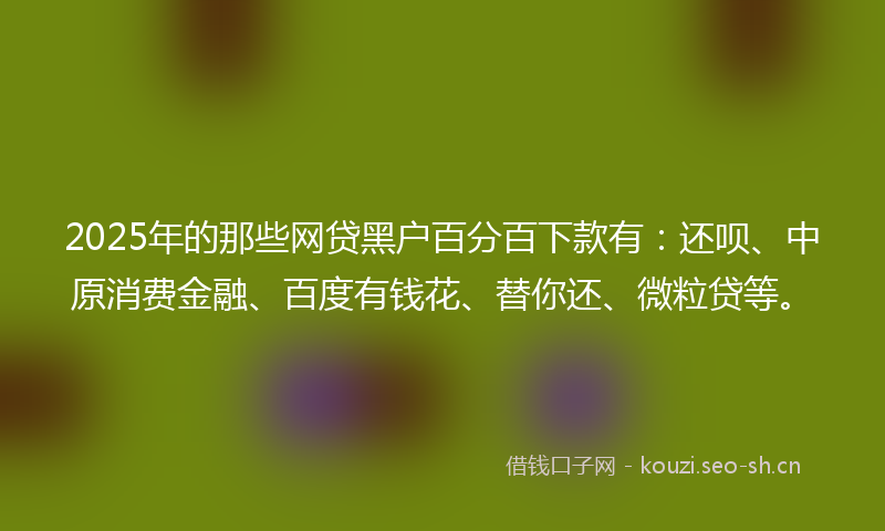 2025年的那些网贷黑户百分百下款有：还呗、中原消费金融、百度有钱花、替你还、微粒贷等。