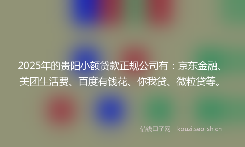 2025年的贵阳小额贷款正规公司有：京东金融、美团生活费、百度有钱花、你我贷、微粒贷等。