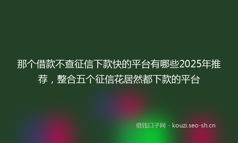 那个借款不查征信下款快的平台有哪些2025年推荐，整合五个征信花居然都下款的平台