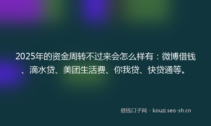 2025年的资金周转不过来会怎么样有：微博借钱、滴水贷、美团生活费、你我贷、快贷通等。