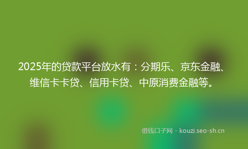 2025年的贷款平台放水有：分期乐、京东金融、维信卡卡贷、信用卡贷、中原消费金融等。