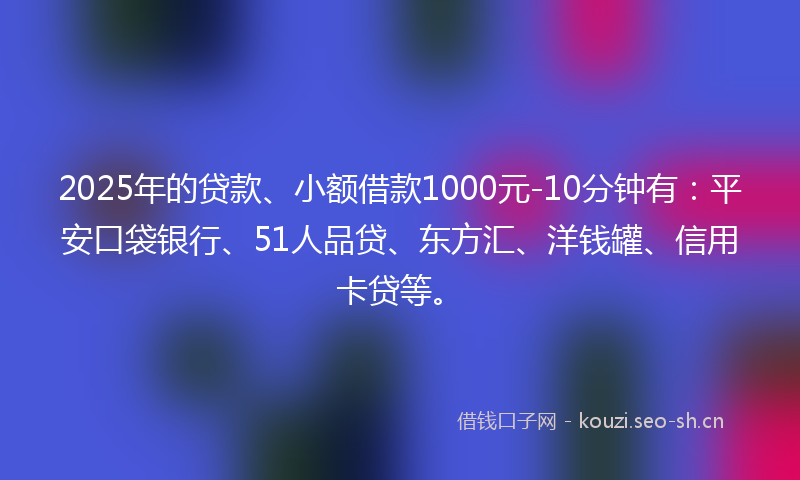 2025年的贷款、小额借款1000元-10分钟有：平安口袋银行、51人品贷、东方汇、洋钱罐、信用卡贷等。