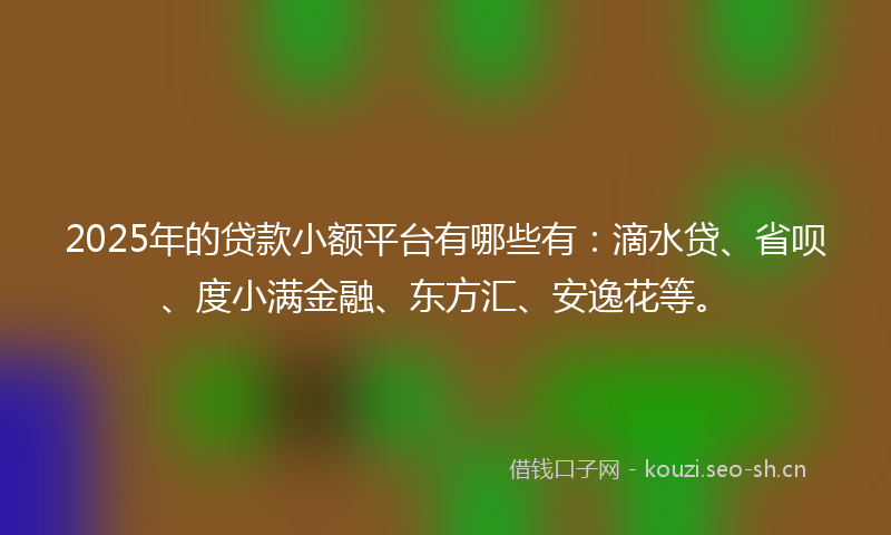 2025年的贷款小额平台有哪些有：滴水贷、省呗、度小满金融、东方汇、安逸花等。