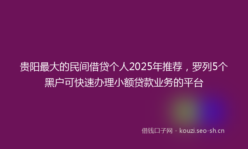 贵阳最大的民间借贷个人2025年推荐，罗列5个黑户可快速办理小额贷款业务的平台