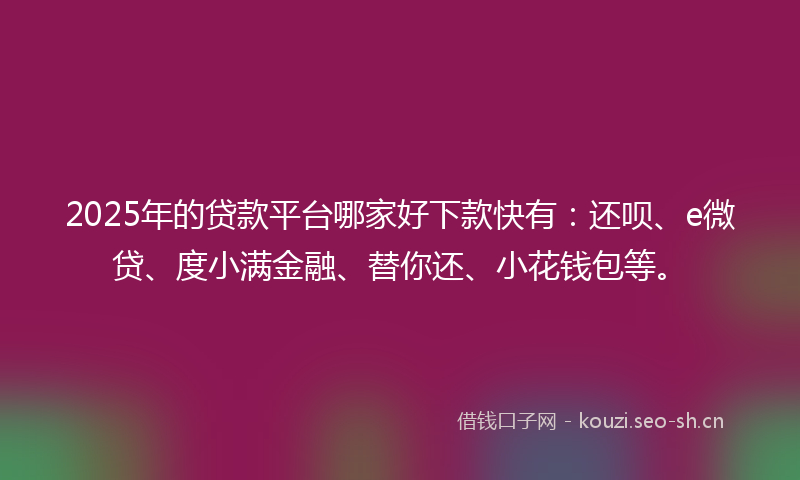 2025年的贷款平台哪家好下款快有：还呗、e微贷、度小满金融、替你还、小花钱包等。