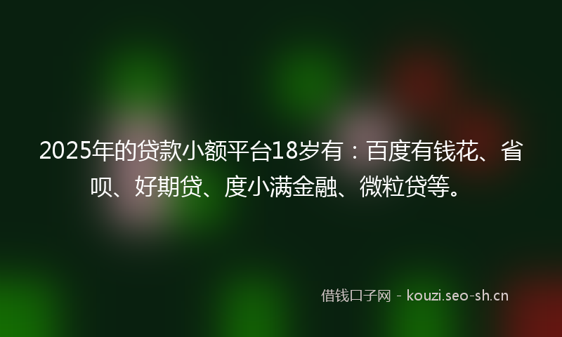 2025年的贷款小额平台18岁有：百度有钱花、省呗、好期贷、度小满金融、微粒贷等。