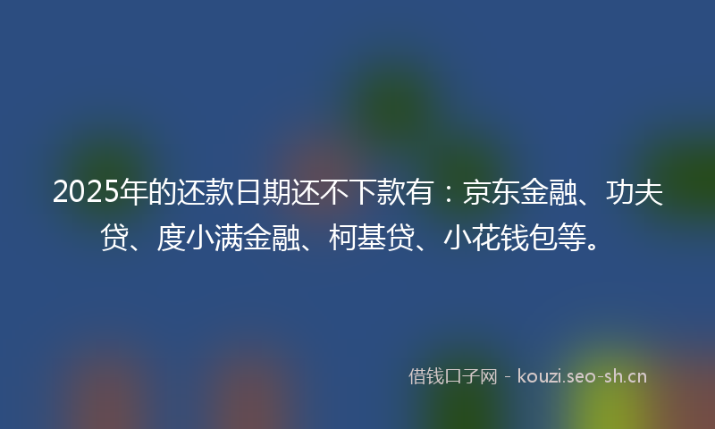 2025年的还款日期还不下款有:京东金融、功夫贷、度小满金融、柯基贷、小花钱包等。
