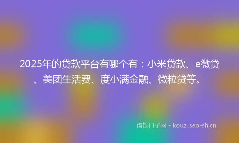 2025年的贷款平台有哪个有：小米贷款、e微贷、美团生活费、度小满金融、微粒贷等。