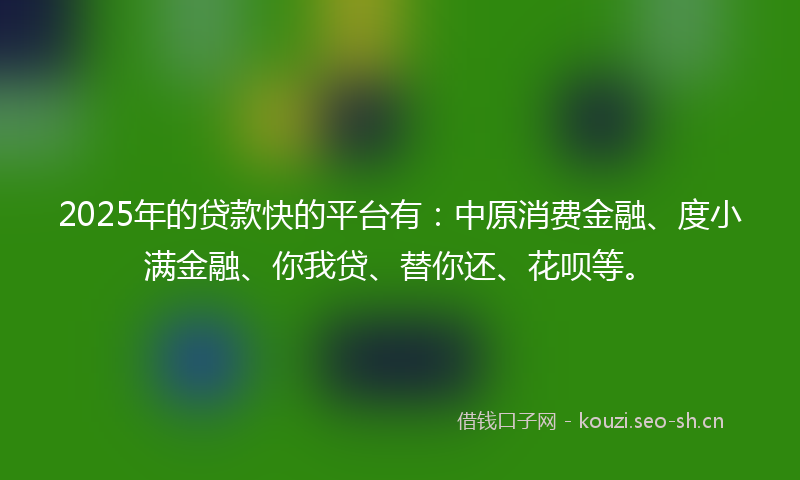 2025年的贷款快的平台有：中原消费金融、度小满金融、你我贷、替你还、花呗等。