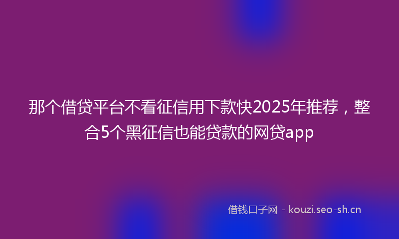 那个借贷平台不看征信用下款快2025年推荐，整合5个黑征信也能贷款的网贷app
