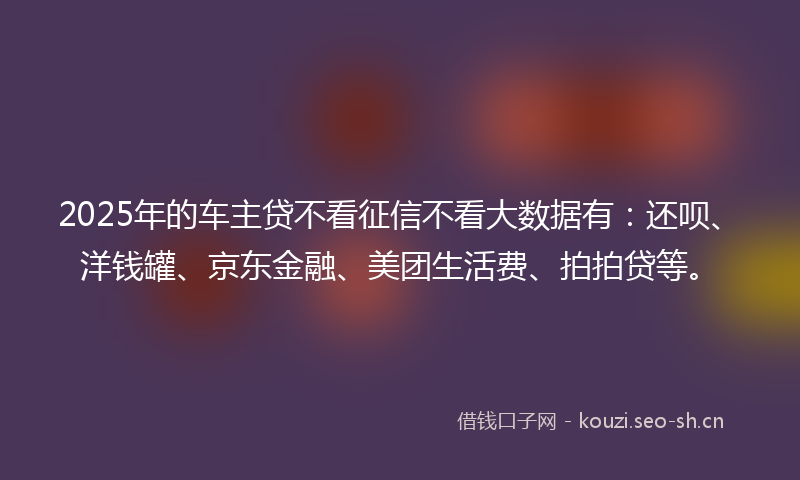 2025年的车主贷不看征信不看大数据有：还呗、洋钱罐、京东金融、美团生活费、拍拍贷等。