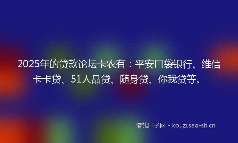 2025年的贷款论坛卡农有：平安口袋银行、维信卡卡贷、51人品贷、随身贷、你我贷等。