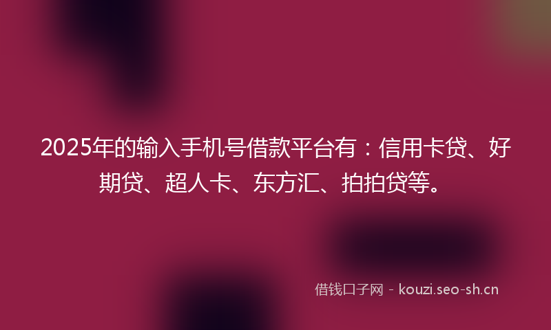 2025年的输入手机号借款平台有:信用卡贷、好期贷、超人卡、东方汇、拍拍贷等。