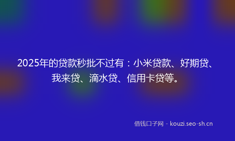 2025年的贷款秒批不过有：小米贷款、好期贷、我来贷、滴水贷、信用卡贷等。