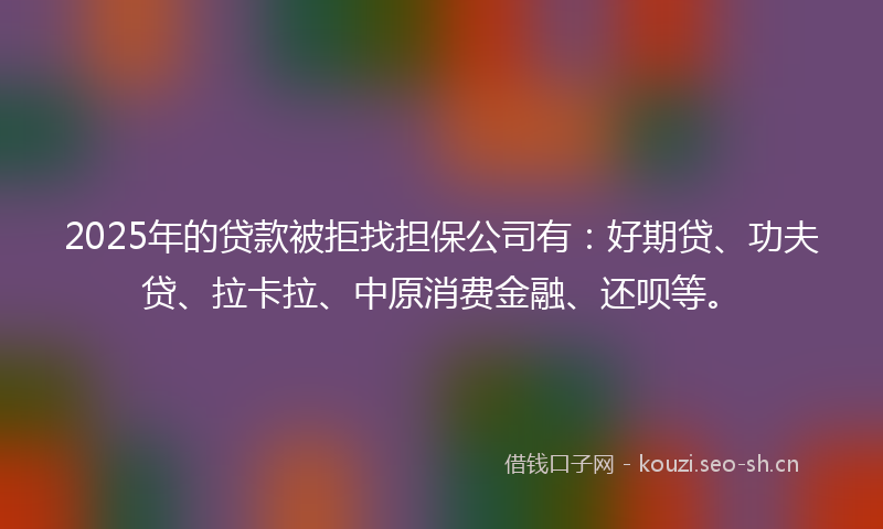 2025年的贷款被拒找担保公司有：好期贷、功夫贷、拉卡拉、中原消费金融、还呗等。
