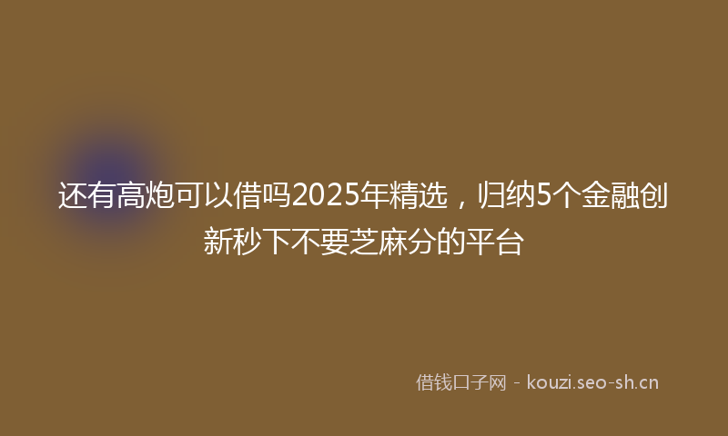 还有高炮可以借吗2025年精选，归纳5个金融创新秒下不要芝麻分的平台