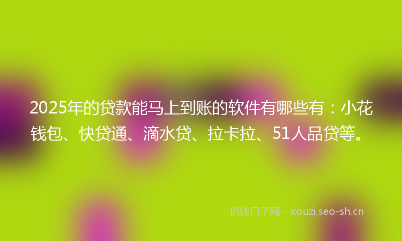 2025年的贷款能马上到账的软件有哪些有：小花钱包、快贷通、滴水贷、拉卡拉、51人品贷等。