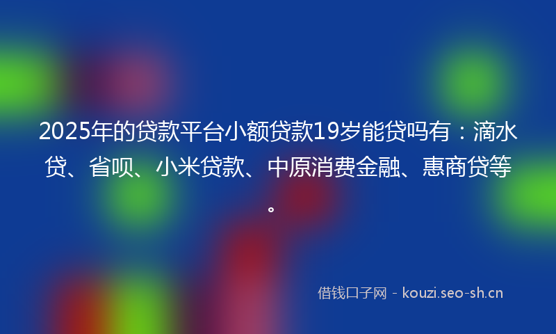 2025年的贷款平台小额贷款19岁能贷吗有：滴水贷、省呗、小米贷款、中原消费金融、惠商贷等。
